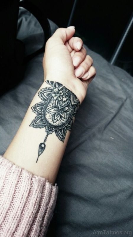 Grey Mandala Tattoo On Arm 
