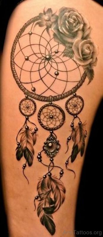 Grey Rose And Dreamcatcher Tattoo