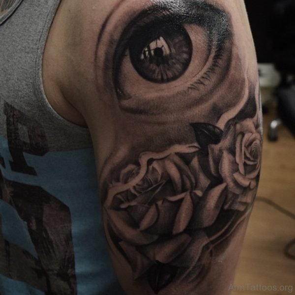 Grey Rose And Eye Tattoo 