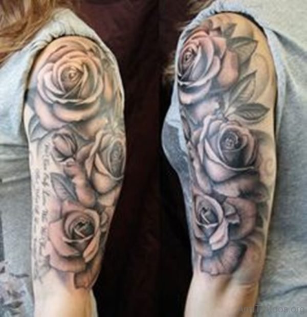 Grey Rose Tattoo On Half Sleeve