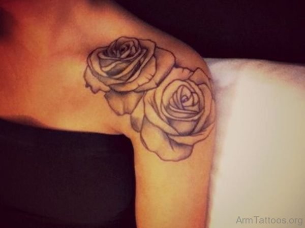Grey Rose Tattoo On Shoulder