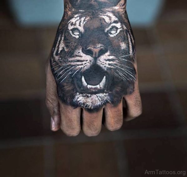 Grey Tiger Tattoo On hand