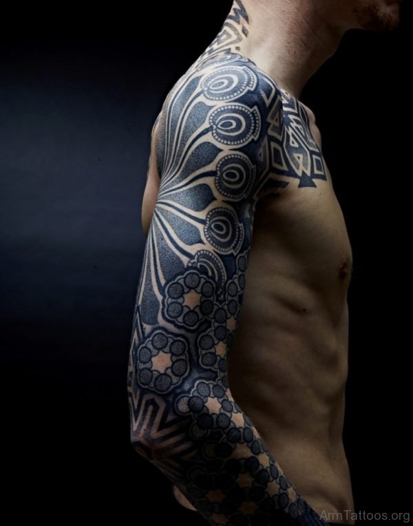 Grey Tribal Tattoo Design On Full Sleeve
