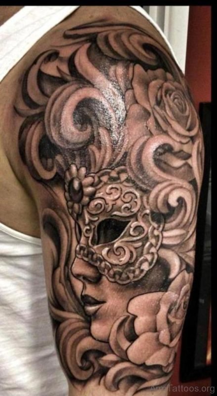 Grey Venetian Mask Tattoo
