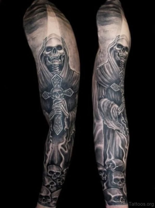 Grim Reaper Skull Sleeve Tattoo