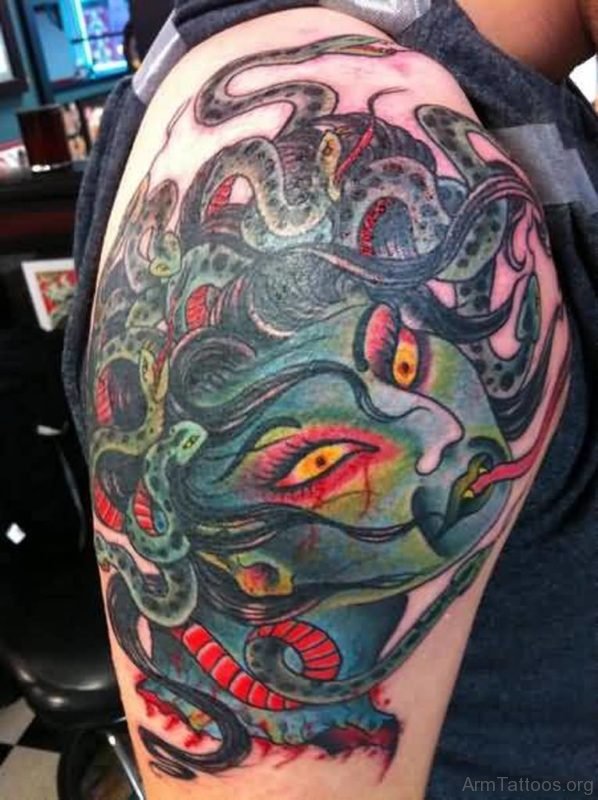 Groovy Medusa Tattoo On Arm 