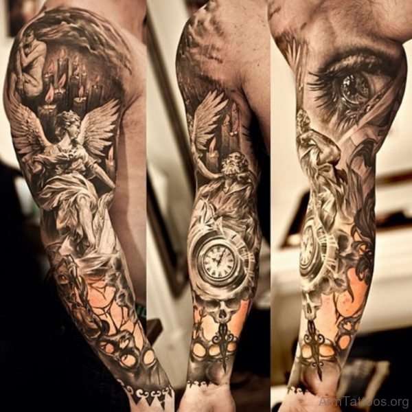 Guardian Angel Tattoo Design On Full Sleeve