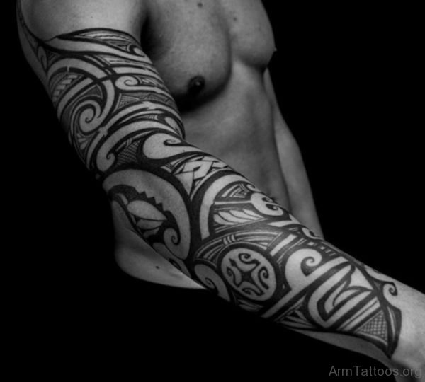 Guys Tribal Full Sleeve Tattoo