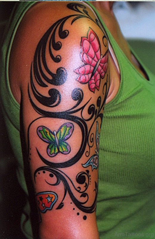 Half Sleeve Butterflies Tattoo Design