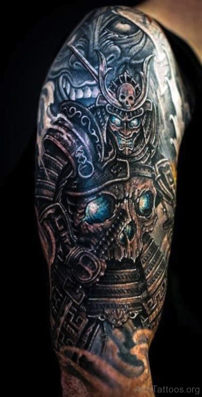 Half Sleeve Japanese Samurai Warrior Tattoo