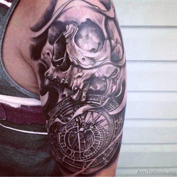 Half Sleeves Clock Tattoo Design 