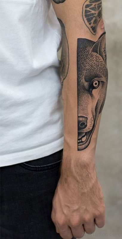 Half of Wolf Head Tattoo on Arm