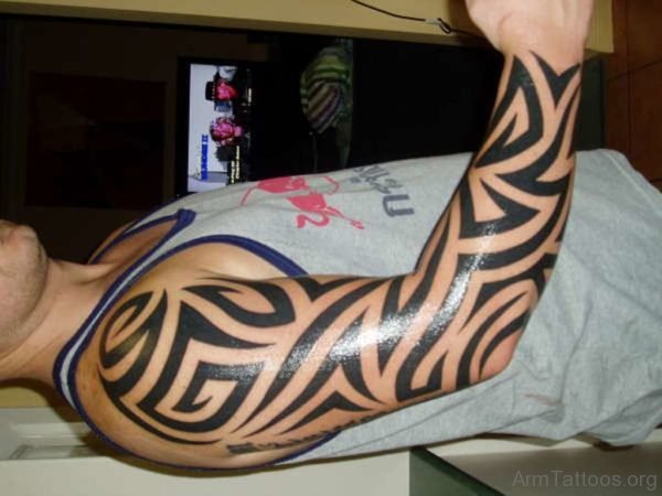 Hawaiian Tribal Tattoo On Full Sleeve