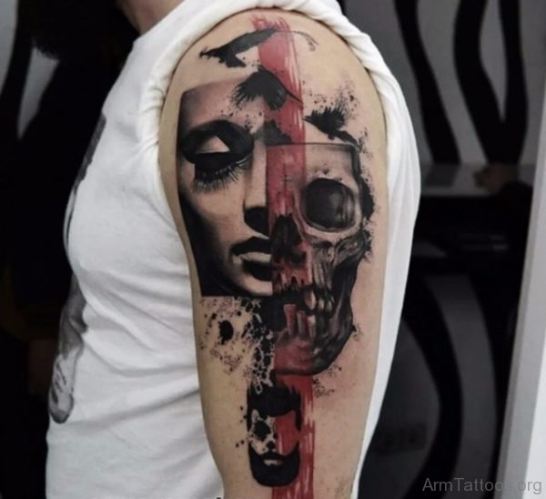 Horror Skull Tattoo On Shoulder 