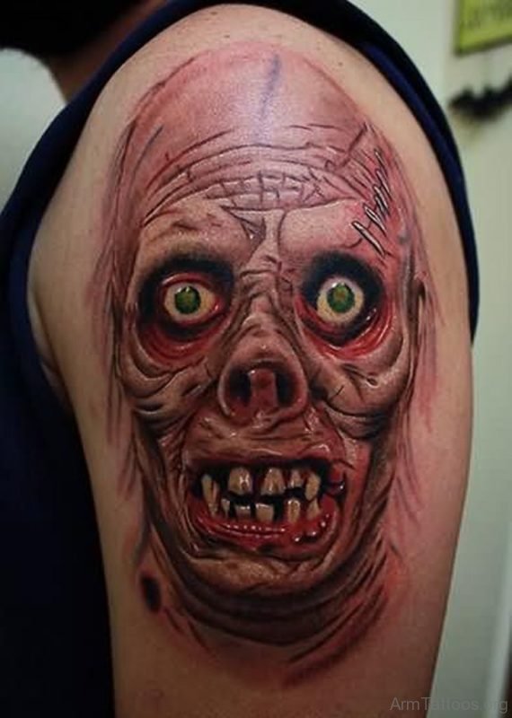 Horror Zombie Tattoo On Shoulder
