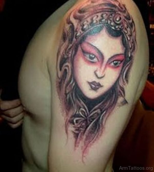 Image Grey Ink Female Portrait Tattoo