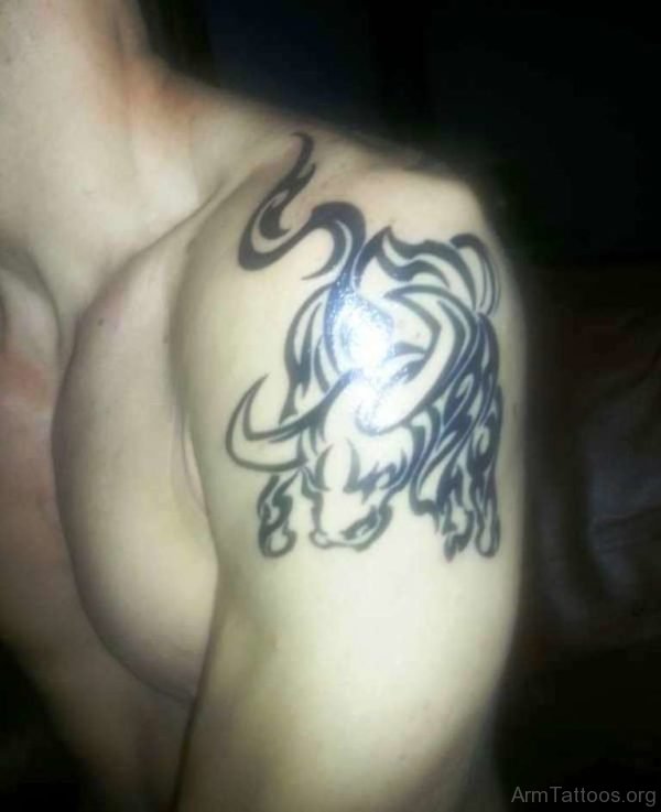 Tribal Bull Tattoo On Shoulder 