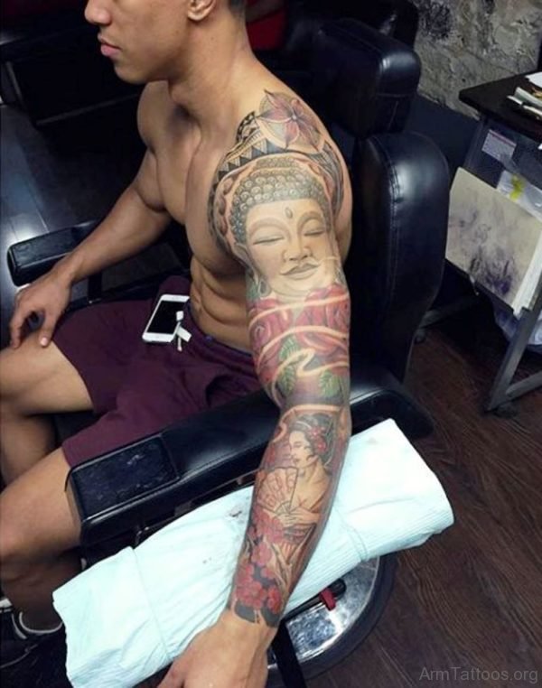 Impressive Buddha Tattoo Design On Arm 
