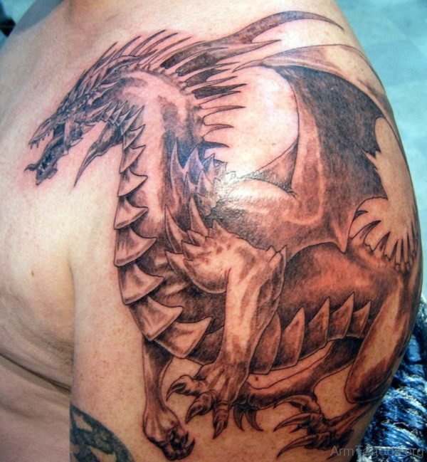 Impressive Dragon Tattoo On For Shoulder