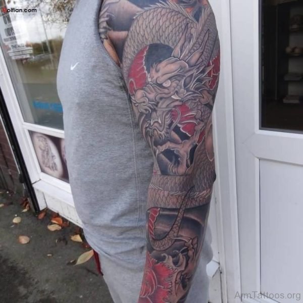 Impressive Dragon Tattoo On Full Sleeve