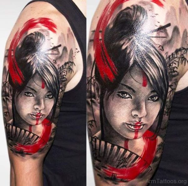 Impressive Geisha Tattoo On Arm 