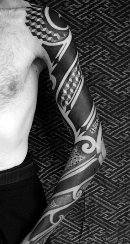 Impressive Tribal Tattoo For Full Sleeve