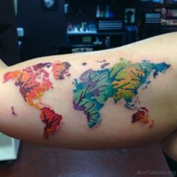 Incredible Color Map Tattoo On Arm