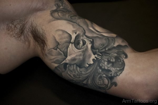 Incredible Crow Skull Tattoo On Arm