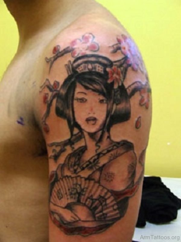 Japanese Girl Portrait Tattoo Design On Arm 