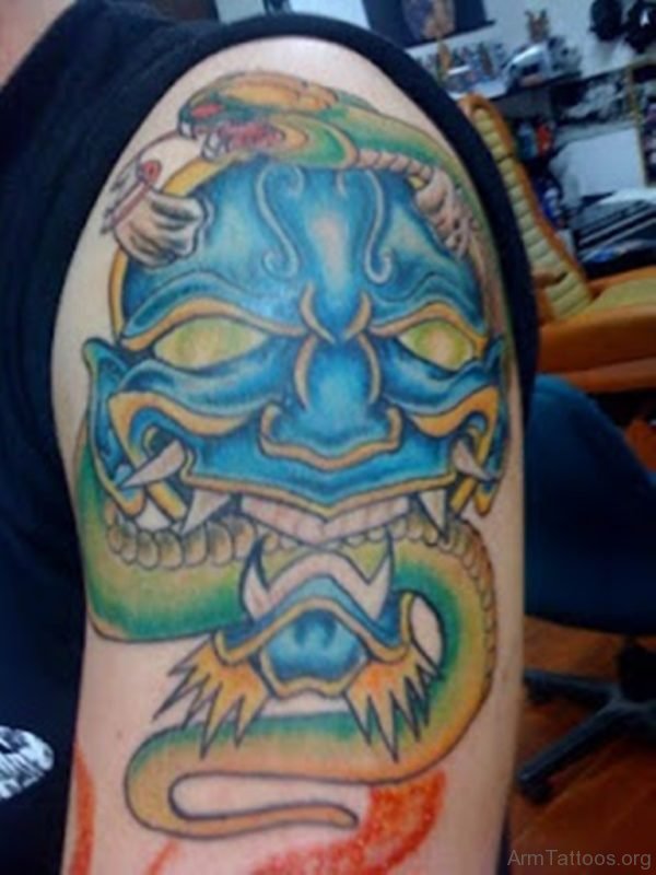 Japanese Hannya Mask Tattoo On Arm 