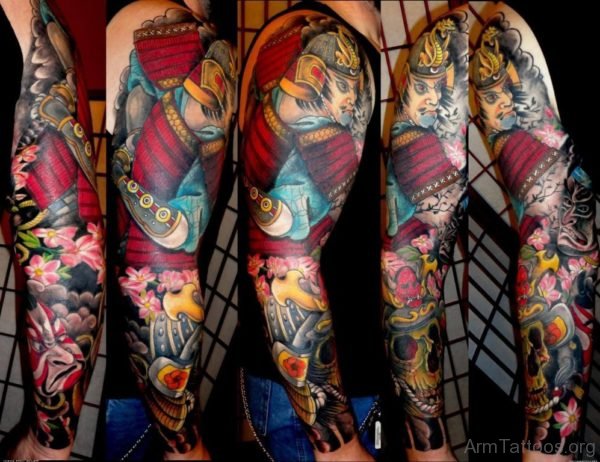 Japanese Samurai Tattoo On Man Full Sleeve