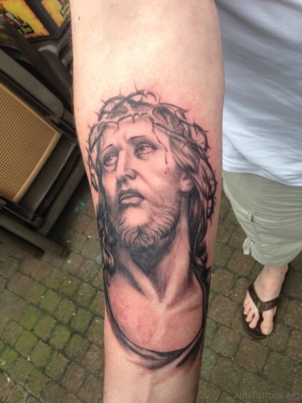 Jesus Tattoo On Lower Arm