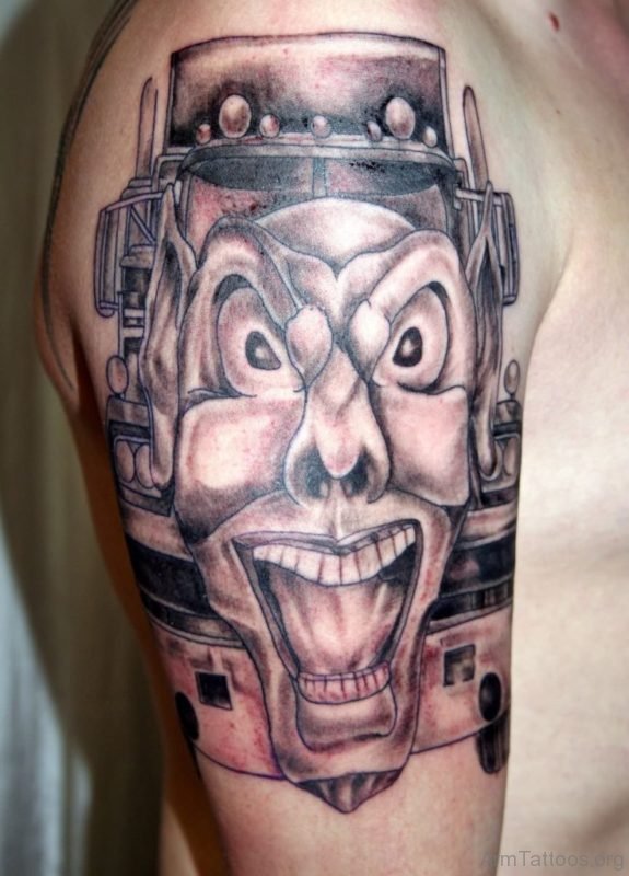 Joker Mask Tattoo On Arm 