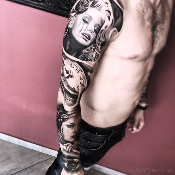 Lady Face Tattoo On Arm