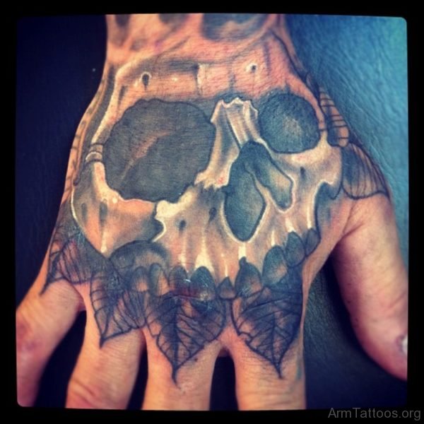 Leaf And Skull Tattoo