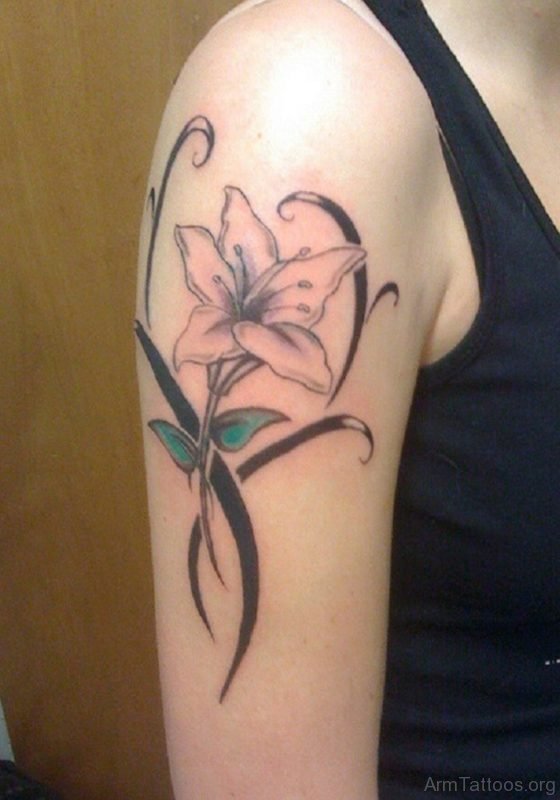 Leaf n Lily Flower Tattoo Design
