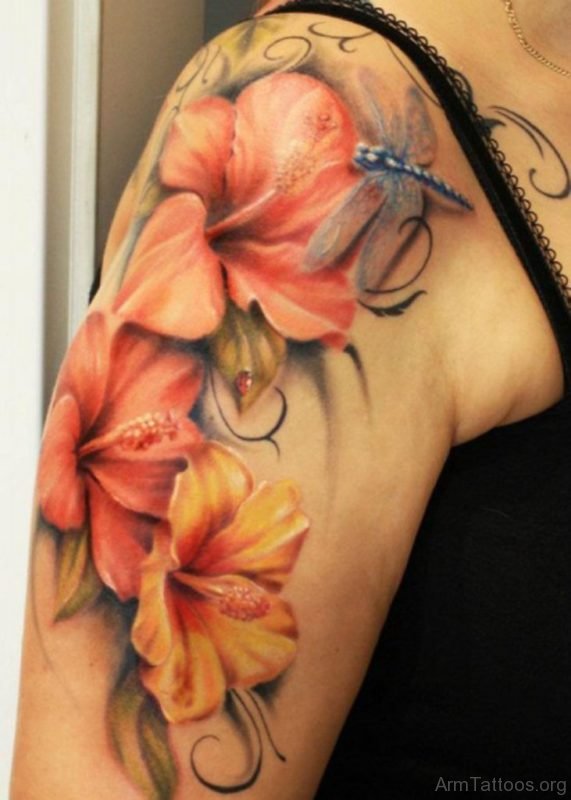 Lily Flower Tattoo On Half Sleeve
