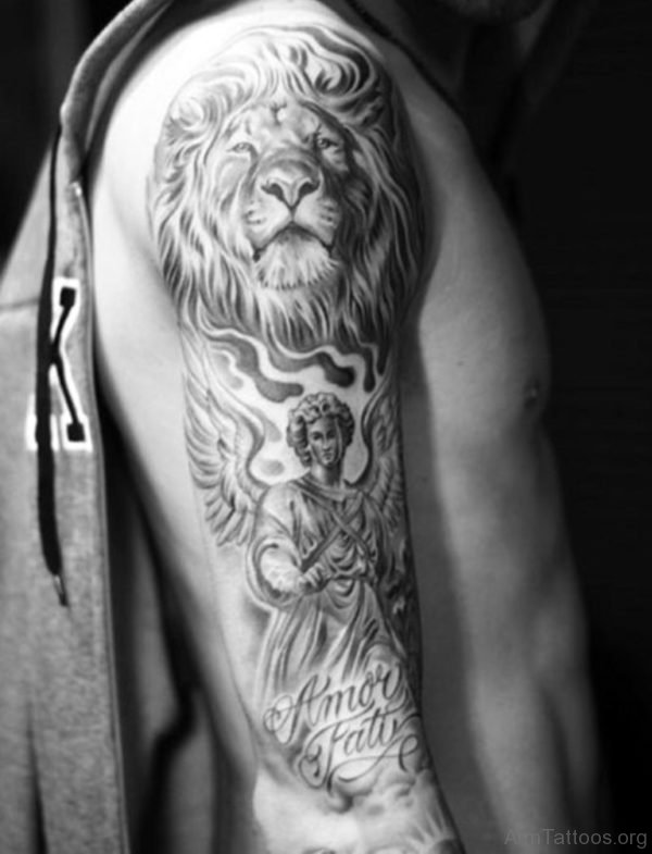Lion And Guardian Angel Tattoo