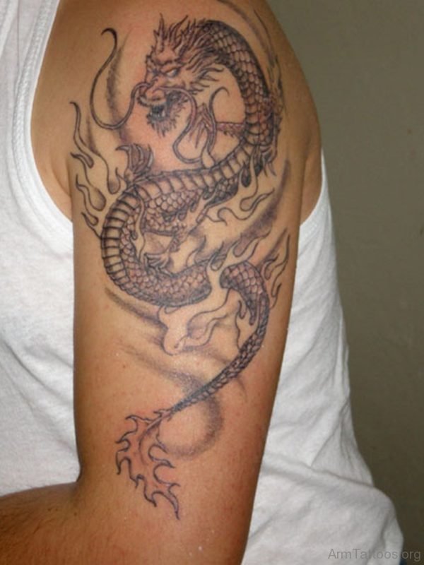 Lovely Dragon Tattoo On Left Shoulder