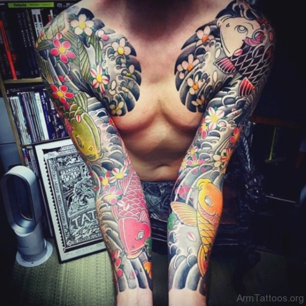 Lovely Fish Tattoo On Full Sleeve