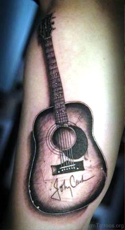 Lovely Guitar Tattoo On For Arm 