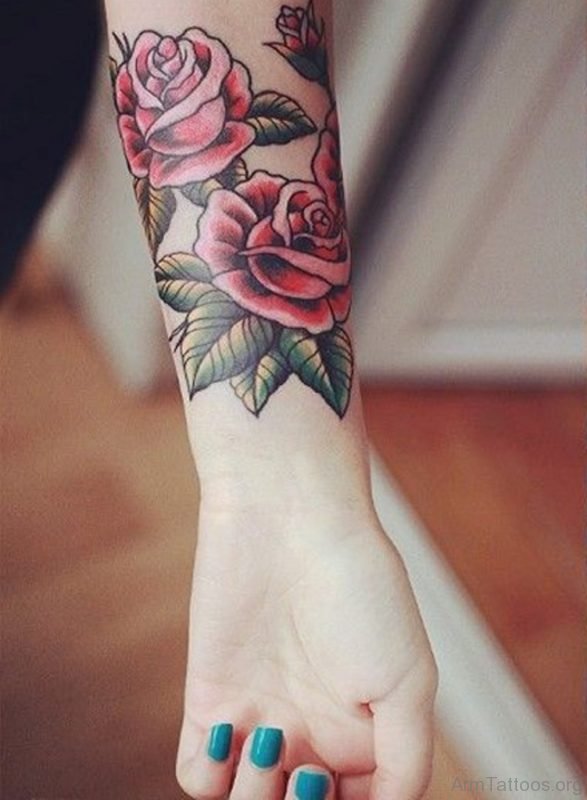 Lovely Rose Tattoo On Wrist 