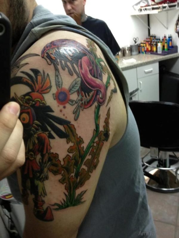 Majoras Mask Tattoo On Shoulder