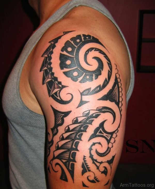 Maori Mask Tattoo Design On Shoulder