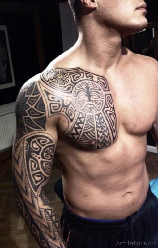 Maori Polynesian Tattoo On Half Sleeve 