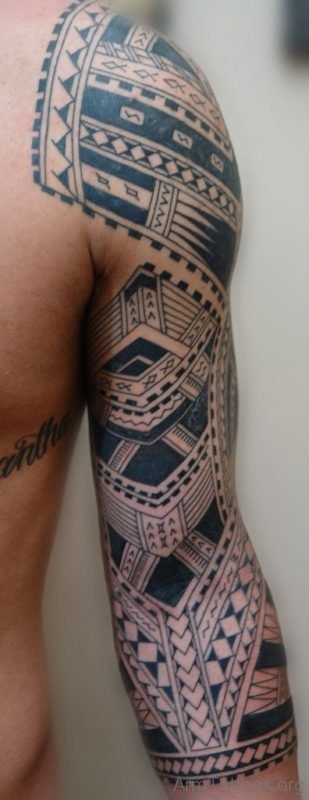 Maori Tribal Tattoo On Full Sleeve