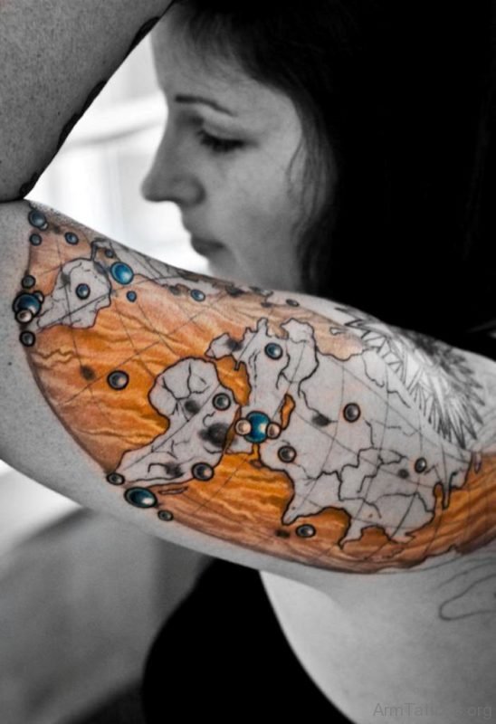 Map Tattoo On Girl Shoulder