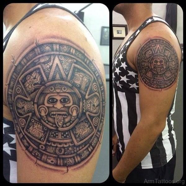 Maya Calendar Shoulder Tattoo 