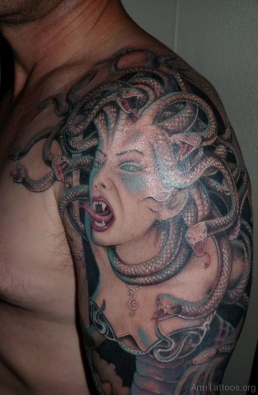 Medusa Tattoo On Left Arm For Men