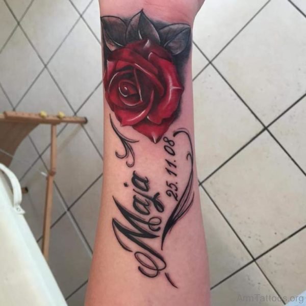 Memorial Rose Tattoo On Wrist 